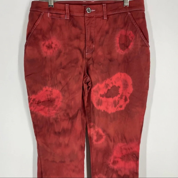Garnet Hill ice dyed tie dyed red pants chinos 6 - Picture 2 of 6